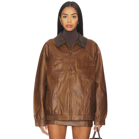 Show Me Your Mumu Maverick Bomber Jacket in Chestnut Brown XSmall New Womens - Picture 3 of 16